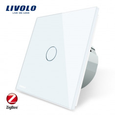 Intrerupator simplu cu touch Livolo din sticla &amp;amp;#8211; protocol ZigBee, Control de pe telefonul mobil, Alb foto