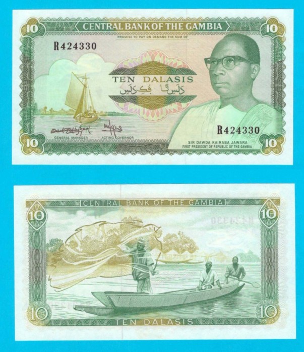 Gambia (p#10) 10 Dalasis 1987 UNC &#039;Jawara&#039; serie: R424330