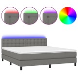 Cumpara ieftin Pat cu arcuri, saltea si LED, gri inchis, 180x200 cm, textil