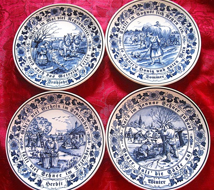 SET FARFURII CERAMICA ROYAL GOEDEWAAGEN BLUE DELFT OLANDA DECOR CELE 4 ANOTIMPURI 24 CM
