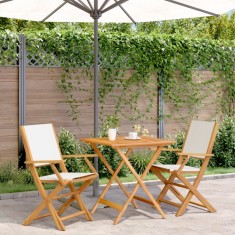 vidaXL Set mobilier bistro, 3 piese, textil alb crem/lemn masiv 3281880