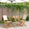 Set mobilier bistro, 3 piese, textil alb crem/lemn masiv