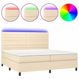Cumpara ieftin Pat cu arcuri, saltea si LED, crem, 200x200 cm, textil