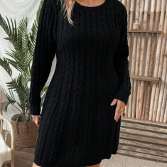 Rochie mini stil pulover, model tricotat, negru, dama