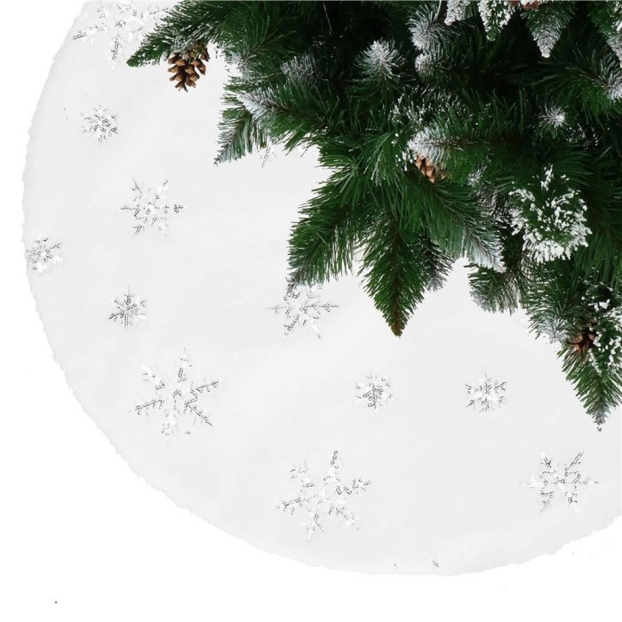 Covoras de pus sub bradul de Craciun, 90 cm, imitatie blana alba cu paiete argintii Household NewTrend