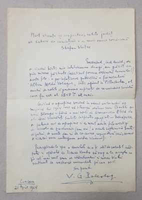 SCRISOARE OLOGRAFA CATRE STEFAN VOITEC , TRIMISA DE CRITICUL V.C. PALEOLOG 1891 - 1979 , 1968 foto