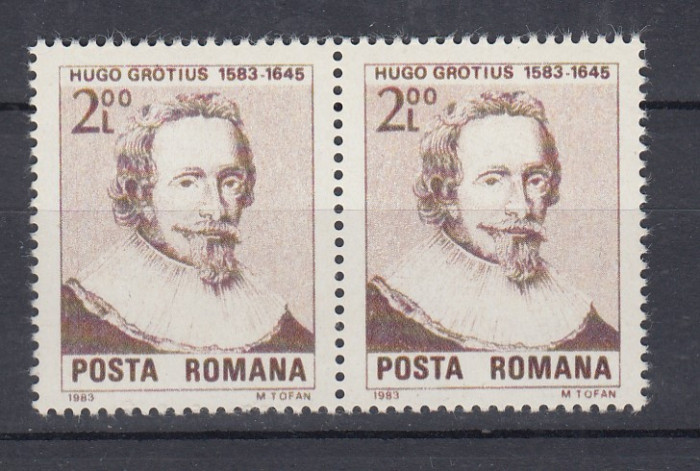 ROMANIA 1983 LP 1075 - 100 DE ANI NASTEREA HUGO GROTIUS PERECHE MNH