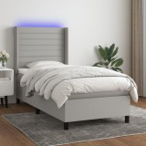 vidaXL Pat cu arcuri, saltea și LED, gri deschis, 90x200 cm, textil