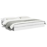 Cadru Pat Alb 180x200 cm Lemn Prelucrat Lamele Placaj Robust