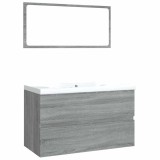 Cumpara ieftin Set de mobilier de baie, gri sonoma, lemn prelucrat