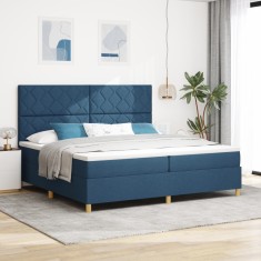 vidaXL Pat cu tablie cu saltea &amp;amp; LED albastru 200x200 cm țesătură foto