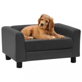 Cumpara ieftin Canapea c&acirc;ini spumă pernă gri &icirc;nchis 60x43x30 cm pluș/piele eco