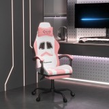 VidaXL Scaun de gaming pivotant cu suport picioare, alb&amp;roz, piele eco