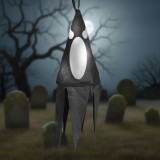 Decoratiune de Halloween cu iluminare - fantoma - negru - 10 LED-uri colorate - de agatat - 2 x 2032