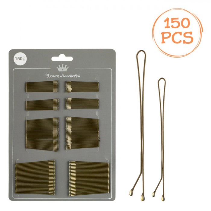 Set Agrafe Păr, 150 Bucăți, Metal, Culoare Neagră, Dimensiuni 4.5cm &amp; 6cm