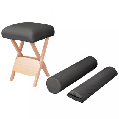 Taburet pliabil de masaj, șezut gros de 12 cm &amp;amp; 2 perne, negru foto