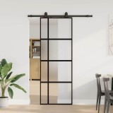Cumpara ieftin Ușă glisantă cu set feronerie neagră 76x205cm sticlă securizată