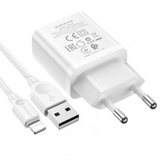 Incarcator Priza Telefon USB 2.1A + Cablu Date Apple Lightning Borofone foto