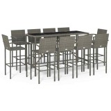 Cumpara ieftin Set mobilier bar de gradina, 11 piese, gri, poliratan