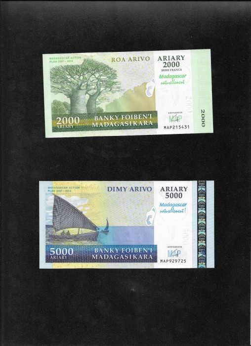 Set Madagascar 2000 + 5000 ariary aunc/unc