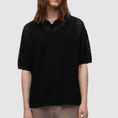 AllSaints polo de bumbac culoarea negru, neted