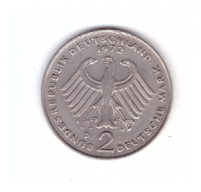 Moneda Germania 2 mark/marci 1972 D, stare buna, curata foto