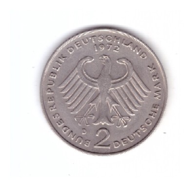 Moneda Germania 2 mark/marci 1972 D, Theodor Heuss, stare buna, curata foto