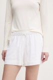 Abercrombie &amp; Fitch pantaloni scurți din in femei, culoarea alb, uni, high waist, KI149-5187