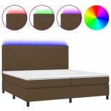 Cumpara ieftin Pat cu arcuri, saltea si LED, maro inchis, 200x200 cm, textil