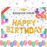 Set baloane Happy Birthday, inaltime 40 cm, folie aurie, Oem