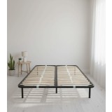 Somiera metalica fixa pentru pat dublu 180x200, 6 picioare, 32 lamele lemn fag, benzi textile, suport saltea ferm, negru