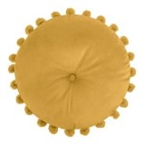Pernă decorativă rotundă, Velvet, Galben Mustar, cu Nasture și Pompon, &Oslash;40cm, CMCLASS