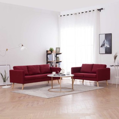 vidaXL Set de canapele, 2 piese, bordo, material textil foto