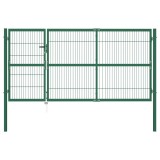 vidaXL Poartă gard de grădină cu st&acirc;lpi, verde, 350 x 140 cm, oțel