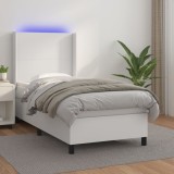 Cumpara ieftin Pat cu arcuri, saltea și LED, alb, 90x190 cm, piele ecologică
