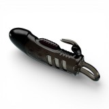 Manșon vibrator PRETTY LOVE Sloane Rabbit, cu mini vibrator, pentru extensia și &icirc;ngroșarea penisului, inel pentru testicule, negru, 18.7 cm
