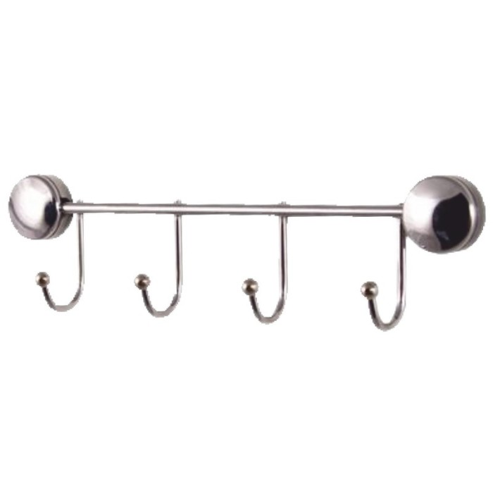 Cuier din metal pentru baie, argintiu, cu 4 agatatori, 330 mm