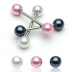 Piercing pentru limbă cu bile din perle colorate - Culoare Piercing: Alb