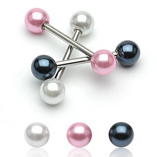 Piercing pentru limbă cu bile din perle colorate - Culoare Piercing: Alb foto