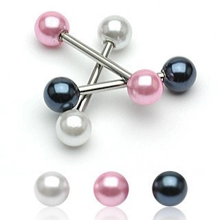 Piercing pentru limbă cu bile din perle colorate - Culoare Piercing: Negru - K