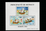 Monaco 1992-Europa CEPT,Transport,Nave,Cristofor Columb,Bloc dantelat,MNH,, Organizatii internationale, Nestampilat