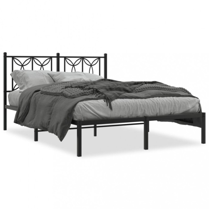 vidaXL Cadru de pat metalic cu tăblie, negru, 140x190 cm 376128