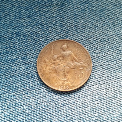 5 Centimes 1910 Franta foto