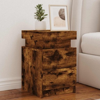 vidaXL Noptieră cu lumini LED, stejar fumuriu, 35x39x55 cm 836757 foto
