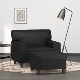VidaXL Fotoliu canapea cu taburet, negru, 60 cm, piele ecologică