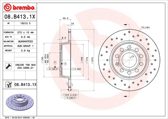 BREMBO 08.B413.1X XTRA LINE - Xtra Disc frana