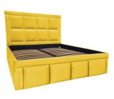Pat tapitat Premium, 140/200 cm, galben ocru 257, cu somiera metalica rabatabila si spatiu de depozitare