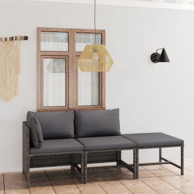 vidaXL Set mobilier de grădină cu perne, 3 piese, gri, poliratan 3059751 foto