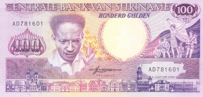 Bancnota Suriname 100 Gulden 1988 - P133b UNC