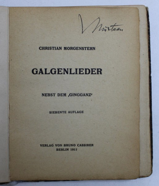 GALGENLIEDER - CHRISTIAN MORGENSTERN - BERLIN 1911